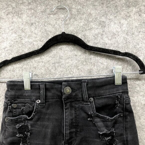 American Eagle Curvy Hi Rise Mini Jean Skirt Size 0 Next Level Stretch Black - Picture 3 of 10